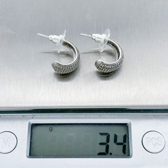 PJ Sterling Silver Oxidized 925 0.36tcw Diamond Graduated Half Hoop Earrings - Picture 7 of 7